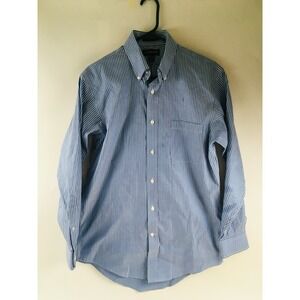 Land's End Shirt Men's Size 16.5-32 Blue White Button Up Striped Traditional Fit